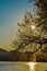 Beautiful sunset view at the artificial lake of tirana