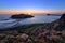 Beautiful sunset view of Cape Tigani and Gramvousa islet from Balos beach, Crete, Greece.