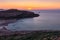 Beautiful sunset view of Cape Tigani and Gramvousa islet from Balos beach, Crete, Greece.