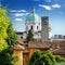 Beautiful sunset view of the Duomo cupola over the town Brescia