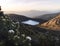 Beautiful sunset view hartz peak lake esperance lake in tasmania mountain