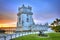 Beautiful sunset view over Belem tower, Lisbon, Portugal