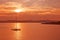 Beautiful sunset view over Palma bay with moored sailboat