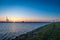 A beautiful sunset view over the port of amsterdam