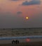 Beautiful sunset view with yellowish sun and orange sky  from the Arab sea.ian in c