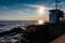 Beautiful Sunset on Welsh landscape , Porthcawl harbour with the watch tower.