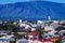 Beautiful super wide-angle aerial view of Reykjavik, Iceland wit