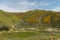 Beautiful superbloom vista in a mountain range near Lake Elsinore