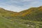 Beautiful superbloom vista in the Walker Canyon mountain range near Lake Elsinore