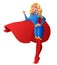 Beautiful superhero woman with finger pointing up. Vector illustration.