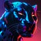Beautiful surreal black panther\\\'s head close-up with striking look from his eyes