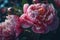 Beautiful Surreal peonies with dew drops close-up. Floral background. Generative AI illustration