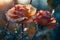 Beautiful Surreal roses with dew drops close-up at golden hour. Floral background. Generative AI illustration