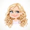 Beautiful suspicious cartoon blond girl with magnificent curly hair portrait