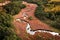 Beautiful swamps and river in autumn. Aerial view of wildlife