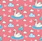 Beautiful swan in the lake doodle seamless pattern