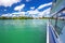 Beautiful Swiss landscape view from famous boat at Lake Zug