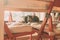 Beautiful tabby cat sleeping under a table. Domestic cat. Lovely cat portrait.