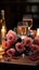 A beautiful table arrangement featuring wine glasses, candles, and a radiant rose