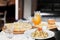 Beautiful table of italian pasta, pizza, burger and drinks. selective focus