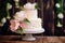 beautiful tasty wedding cake docorated with flowers