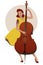 Beautiful and tattooed pin-up girl playing double bass. Vector I