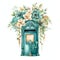 beautiful teal floral post box clipart illustration