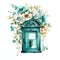 beautiful teal floral post box clipart illustration