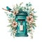 beautiful teal floral post box clipart illustration