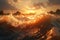 Beautiful Technicolored Sunset with Huge Rolling Waves of the Sea - Photorealistic Image