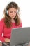 Beautiful Teen Girl with Headphones and Laptop