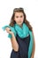 Beautiful teen girl with sunglasses and blue scarf posing