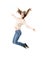 Beautiful teenage girl jumping high with delight