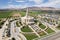 Beautiful temple of Church of Jesus Christ of Latter-day Saints surrounded by green farmland, Utah