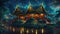 Beautiful temple among the mountains in night atmosphere