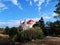 A beautiful temple of twelve apostles in Capernaum, on the shores of the Sea of Galilee. Horizontal photo of bible places, white