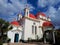 A beautiful temple of twelve apostles in Capernaum, on the shores of the Sea of Galilee. Horizontal photo of bible places, white