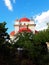 The beautiful temple of twelve apostles in Capernaum, on the shores of the Sea of Galilee. Vertical photo of bible places, white