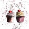 Beautiful tender bright graphic delicious tasty chocolate yummy summer dessert cupcakes with red cherry strawberry on light brown