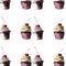 Beautiful tender bright graphic delicious tasty chocolate yummy summer dessert cupcakes with red cherry strawberry pattern