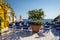 A beautiful terrace overlooking the coastal town of Positano on Amalfi Coast.