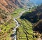 Beautiful terraced rice field in valley around river