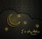 Beautiful text design of Eid Al Adha mubarak on dark background. Stars and moon decorated ornament background