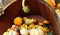 Beautiful Thanksgiving decoration concept. Decorative pumpkins and other vegetables with different shape and colors close up.