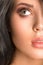 Beautiful thinkful brunette woman face close up