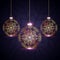 Beautiful three golden christmas balls design