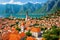 Beautiful tilt-shift view of St. Nicholas church in Kotor, Montenegro made with Generative AI