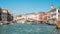 Beautiful time lapse view of famous Canal Grande with Rialto Bridge in Venice.