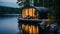 A beautiful tiny house in the middle of the lake in Sweden that looks like a blue orchid with beautiful modern curved interior