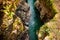 Beautiful top view of a blue mountain river in Georgia. Martvili canyon. Okatse canyon